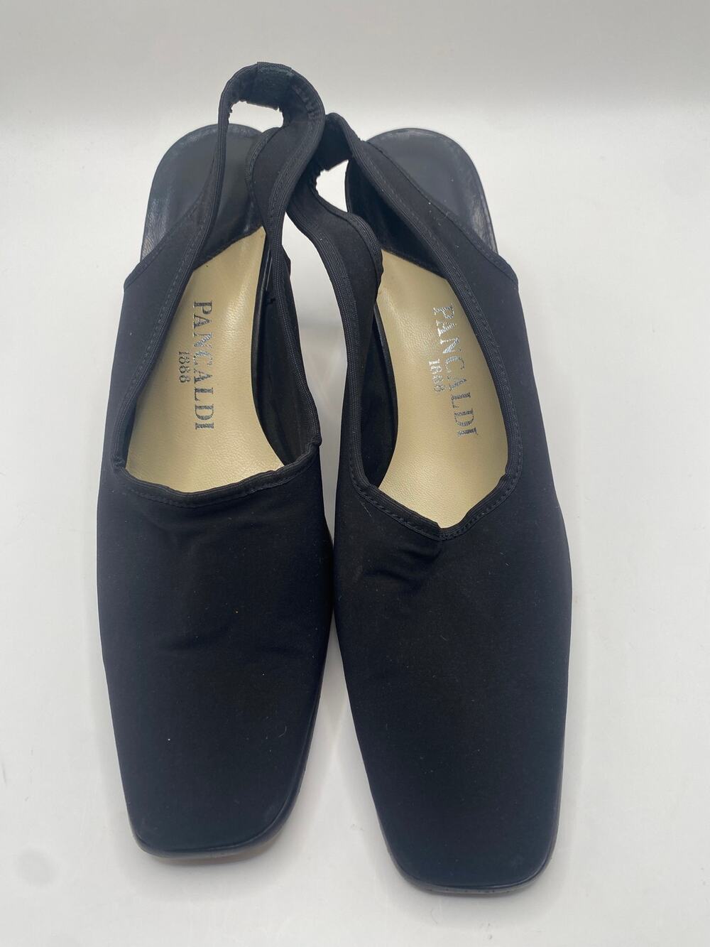 Pancaldi 1888 Black Slingback Heels Made in Italy Square Toe Block Heel Size 9B